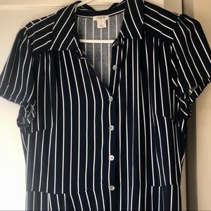 J. Crew Navy Striped Collar Maxi Dress